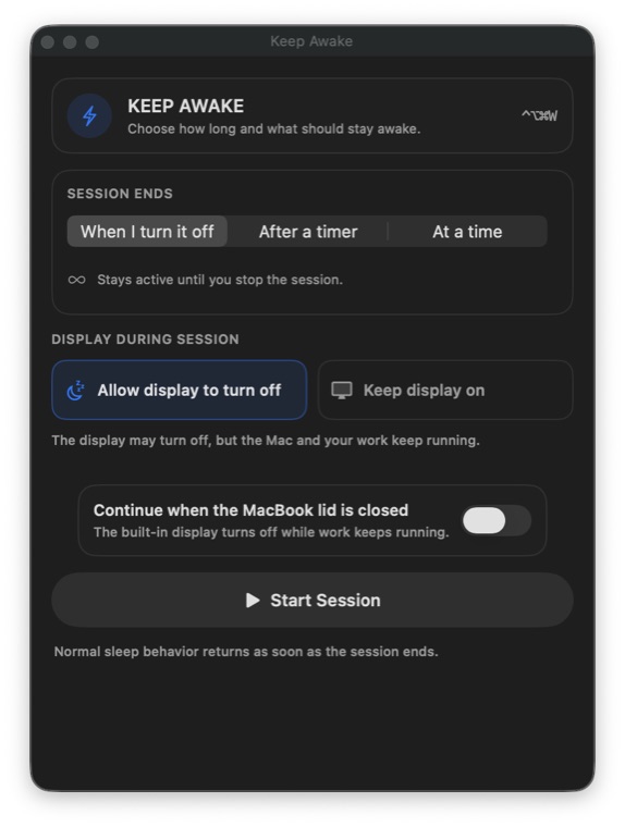 Waindow Keep Awake interface